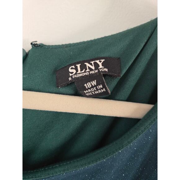 SNLY Short Sleeve Green Glitter Mesh Evening Gown Dress Size 18W - Picture 7 of 11